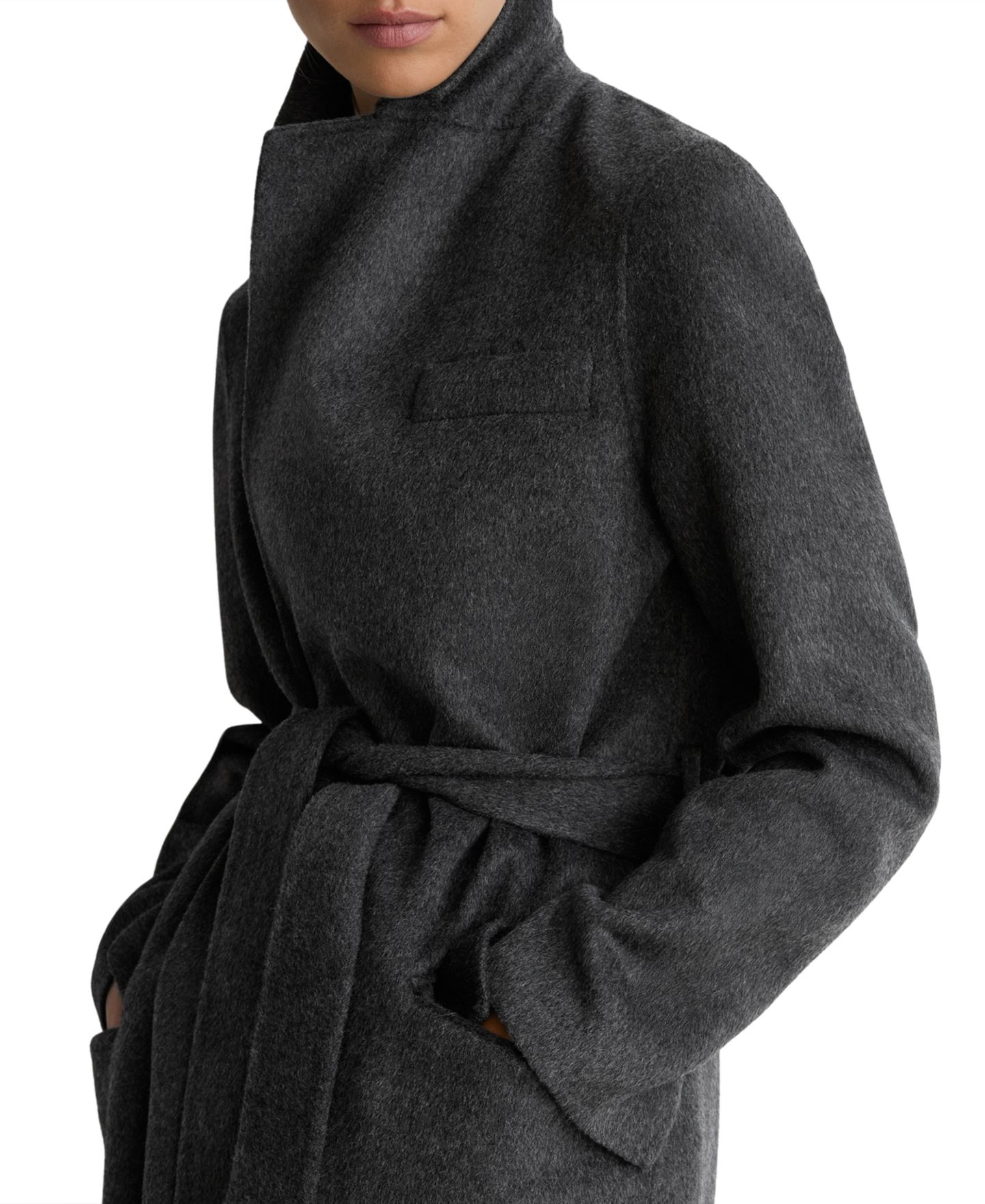 Женское пальто REISS Long Double-Breasted Wool-Blend, цвет: Угольный — фото 2