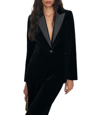 Petite Myrtle Velvet Satin-Peak-Lapel Blazer
