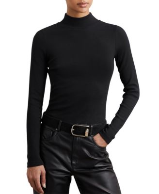 Women's Polly Funnel Neck Ribbed Top
