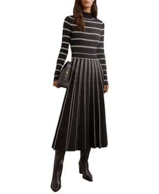 Women's Amber Striped Fit & Flare Long-Sleeve Midi Dress