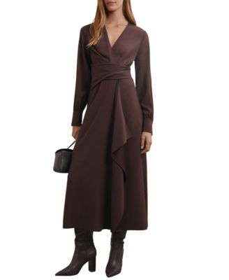 Women's Mira Long-Sleeve V-Neck Midi Wrap Dress