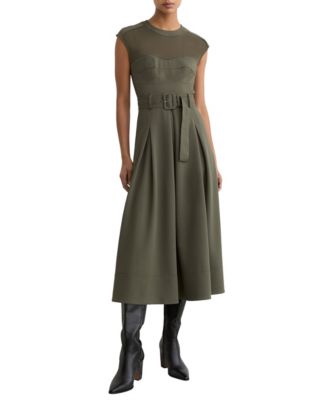 Petite Ava Fit & Flare Belted Pleated Dress