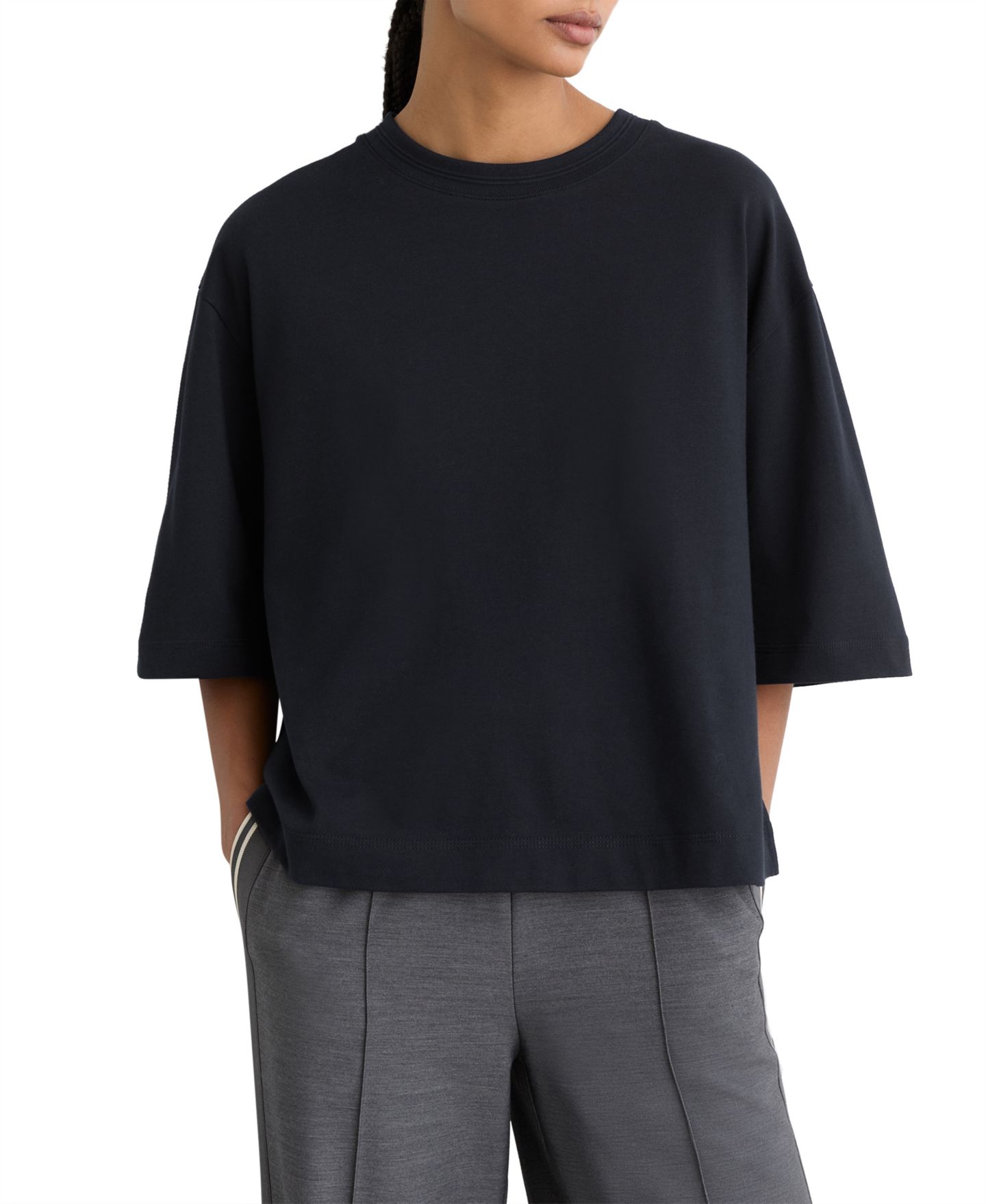Женская футболка REISS Lara Oversized Ribbed Crewneck, цвет: Тёмно-синий — фото 1