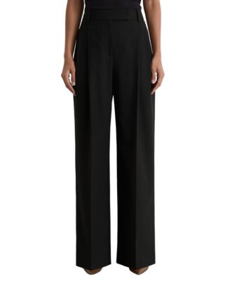 Petite Pleated Wide-Leg Wool-Blend Pants