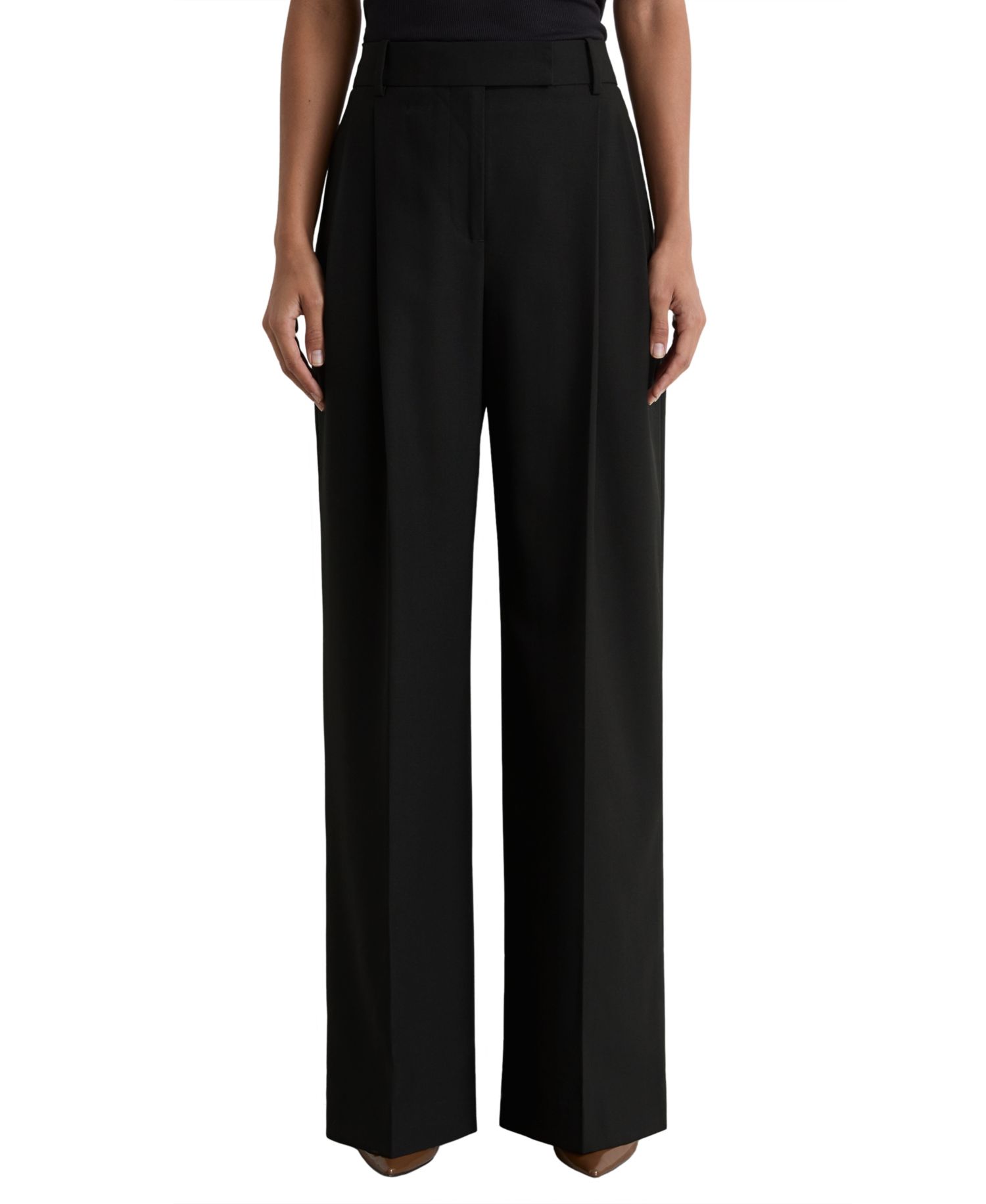 Petite Pleated Wide-Leg Wool-Blend Pants