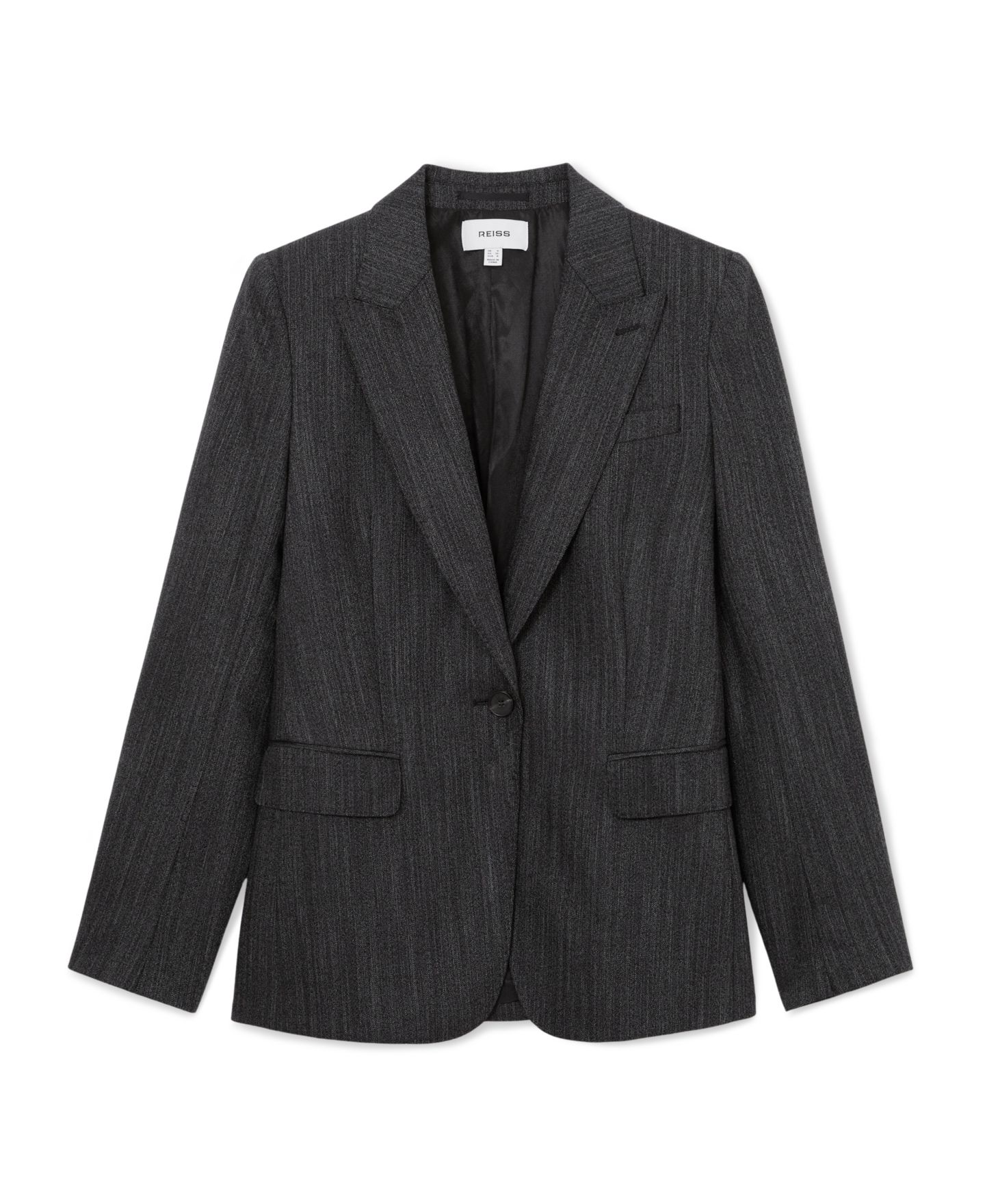 Женский пиджак REISS Herringbone Single-Breasted Wool-Blend Blazer, цвет: Тёмный серый — фото 5