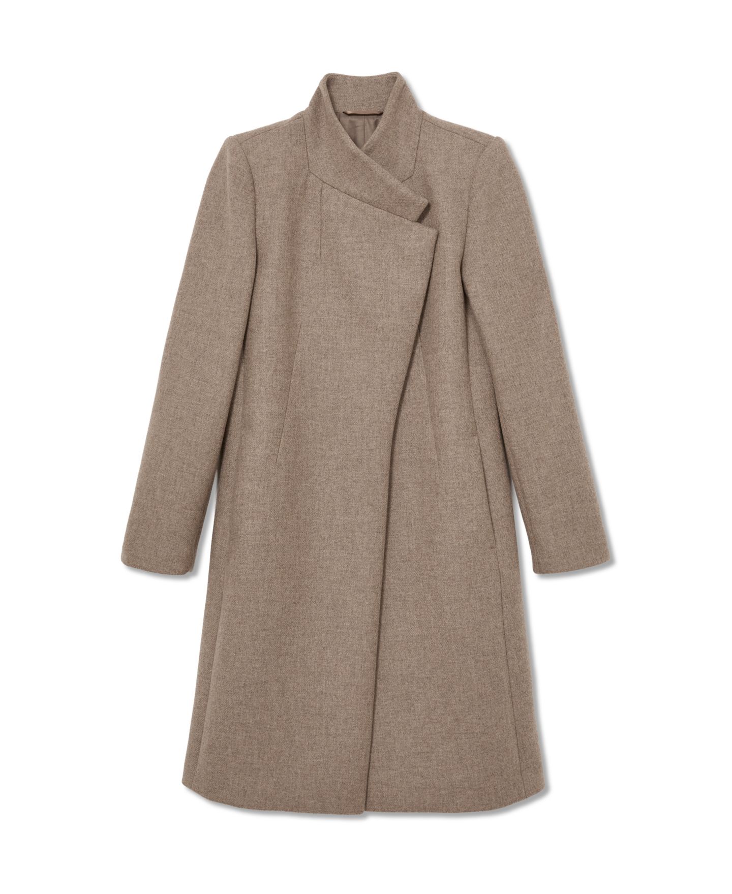 Женское пальто REISS Petite Max Wool-Blend Mid-Length Wrapover-Front, цвет: Нейтральный средний — фото 4