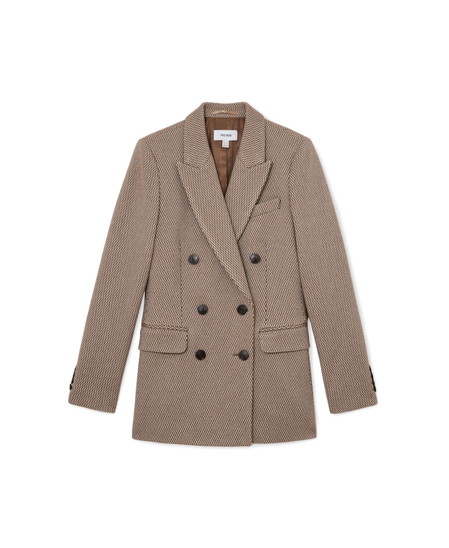 Женский пиджак REISS Double-Breasted Lightly Padded Shoulders Textured Wool-Blend Blazer, цвет: Серо-коричневый — фото 5