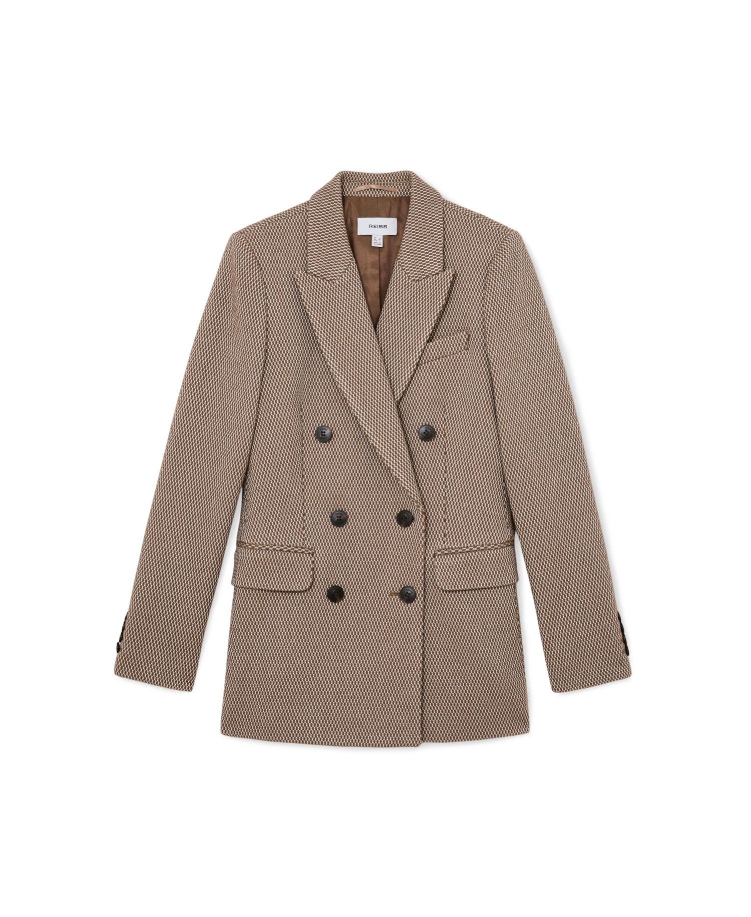Women's Double-Breasted Lightly Padded Shoulders Textured Wool-Blend Blazer