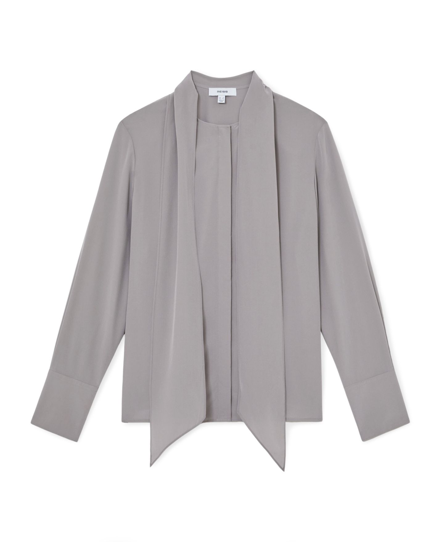 Женская блузка REISS Kathlyn Long-Sleeve Tie-Neck Silk, цвет: Серый — фото 5