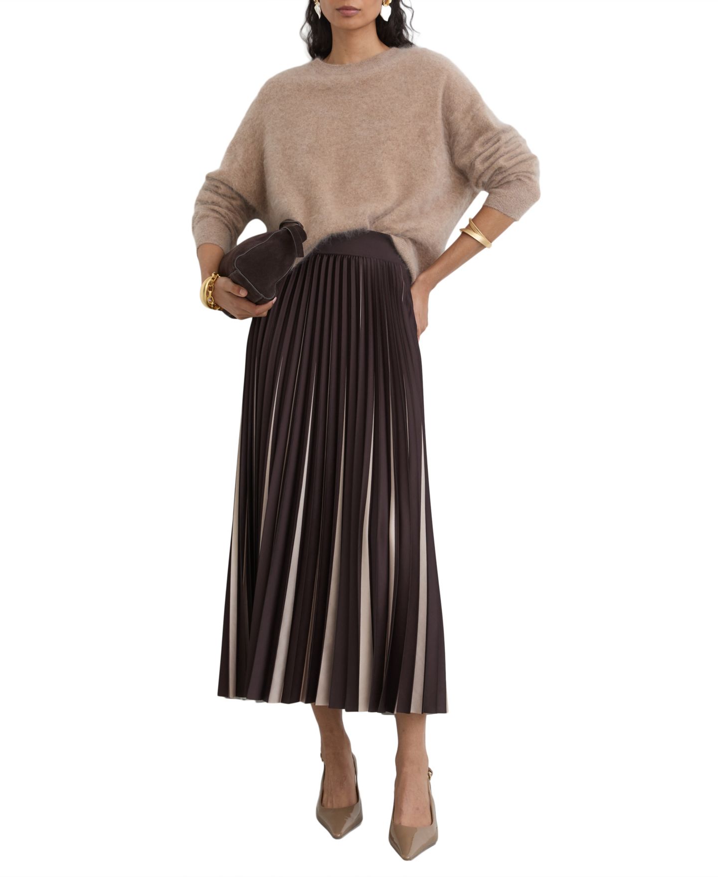 Женская юбка REISS Serena Two-Tone Pleated Midi, цвет: Виноградный — фото 2