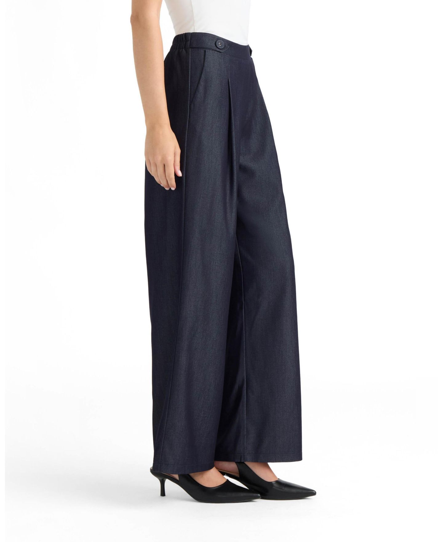 Женские брюки Ellen Tracy Wide-Leg Front-Pleated, цвет: Тёмный джинсовый — фото 3