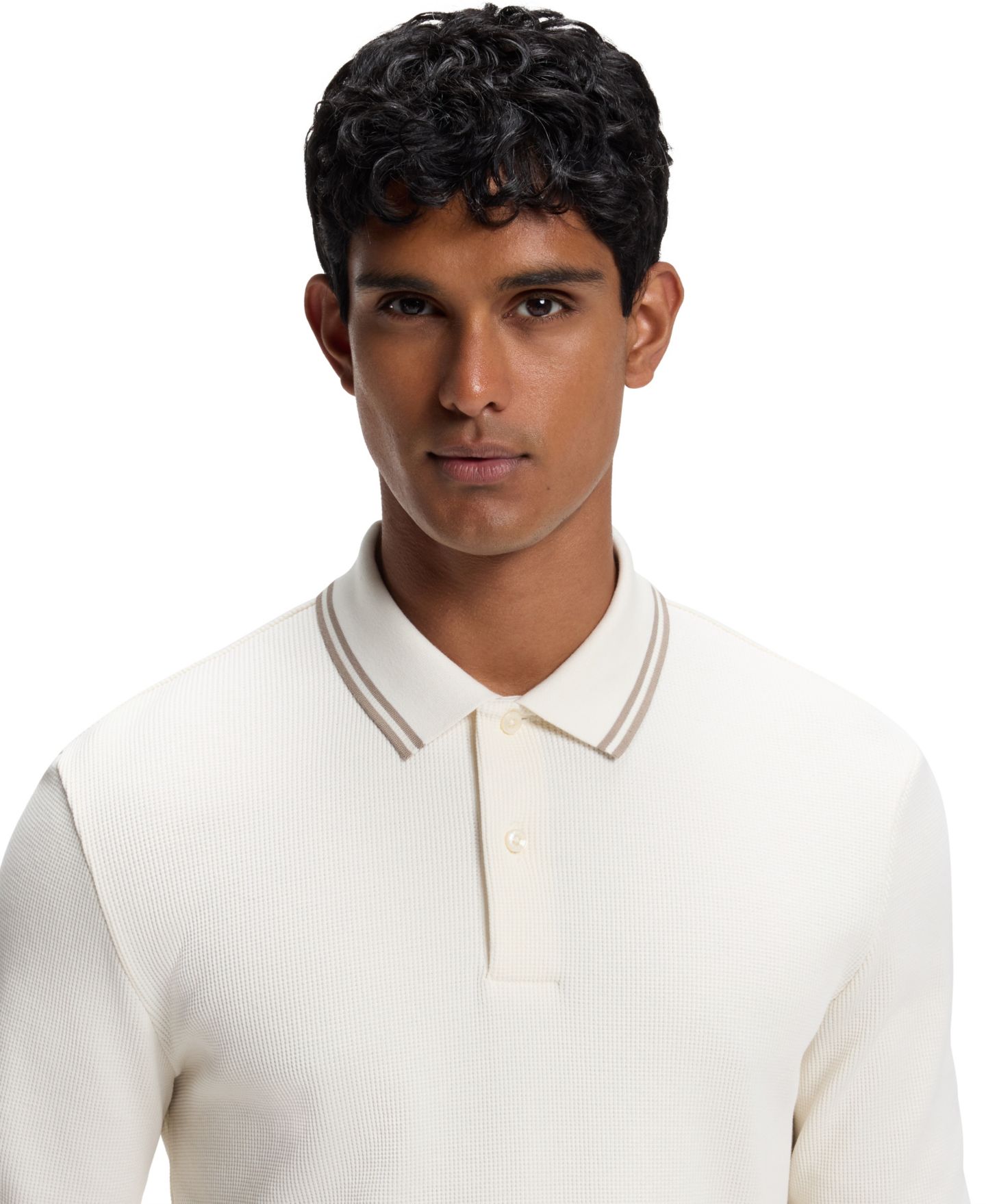 Мужское поло Hugo Boss H-Pittman 10 Waffle-Knit Long-Sleeve Polo Shirt, цвет: Белый — фото 5