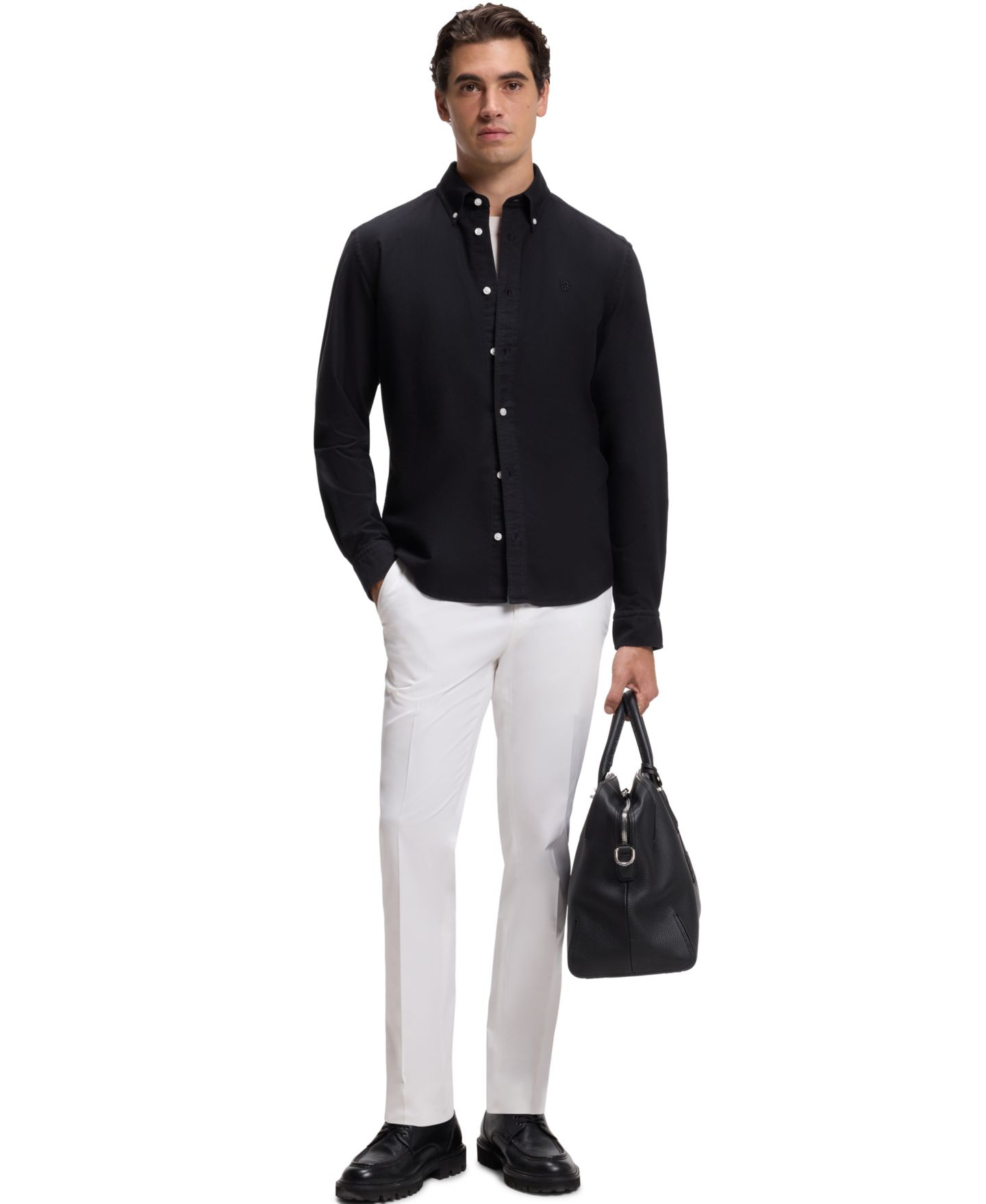 Мужская рубашка Hugo Boss H-LIAM Oxford Regular-Fit Button-Down Dress Shirt, цвет: Тёмный синий — фото 4