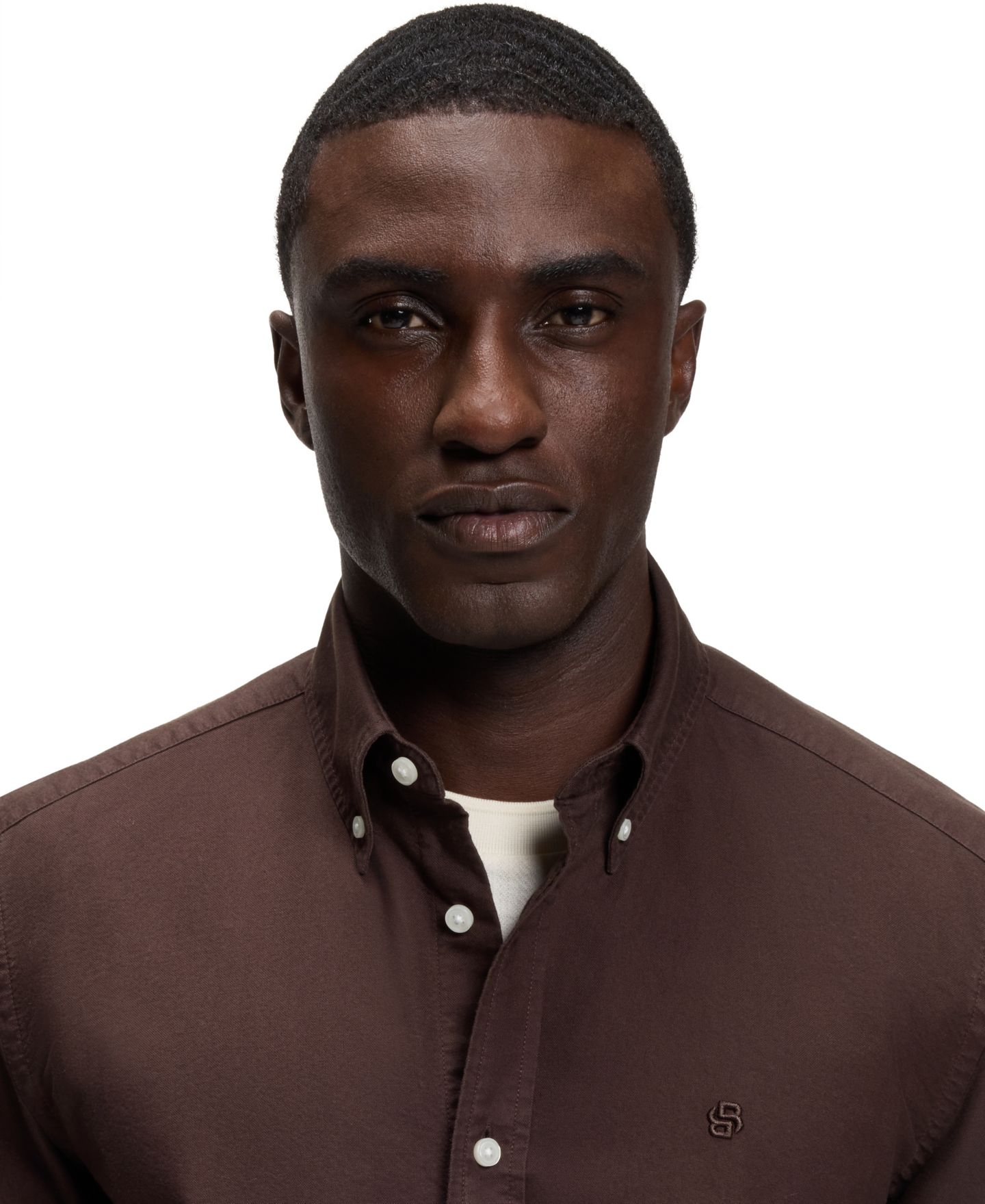 Мужская рубашка Hugo Boss Liam Oxford Dress Shirt, цвет: Тёмный коричневый — фото 5