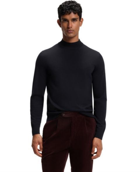 Мужской свитер Hugo Boss Extra-Fine Merino Wool Mock-Neck, цвет: Тёмный синий