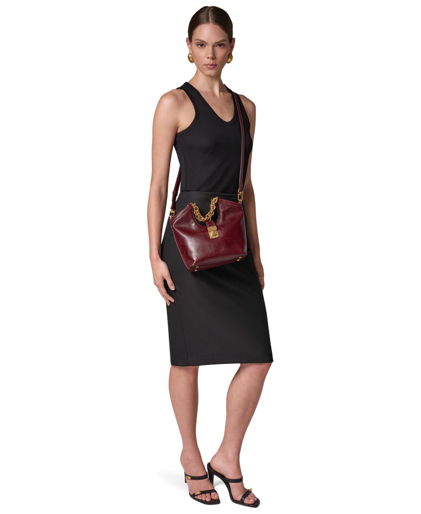 Женская сумка Donna Karan New York Leno Leather Adjustable Strap Small Tote, цвет: Чёрный вишнёвый — фото 7