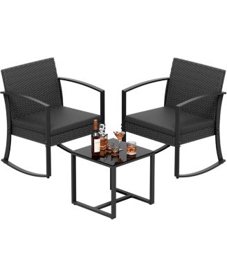 3 Pieces Outdoor Furniture Set Patio Bistro Rocking Chairs