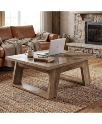 39.4" Square Coffee Table, Farmhouse Wooden Center Table