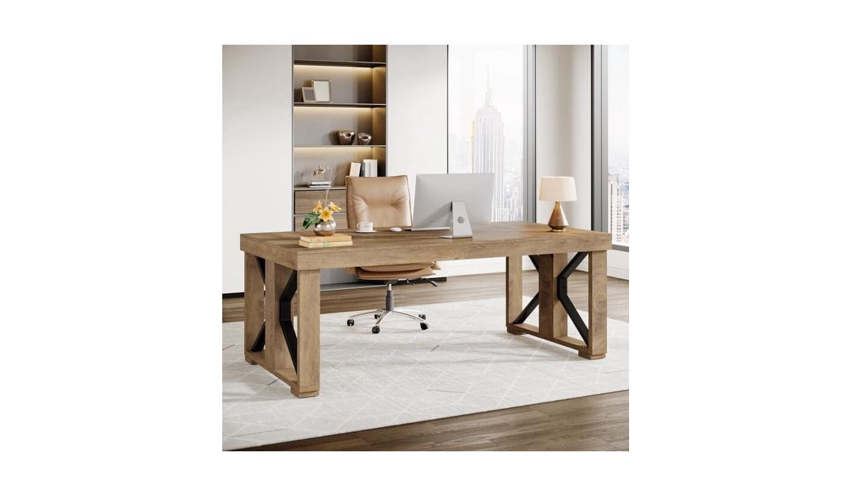 Tribesigns 70.87 Inch Executive Desk with Double Pedestal - Brown