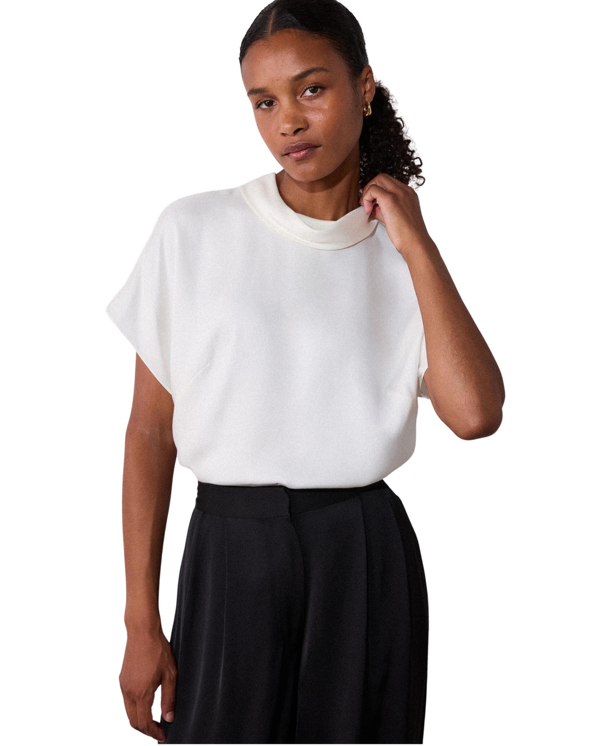 Whistles Women's Funnel Neck Short-Sleeve Blouse