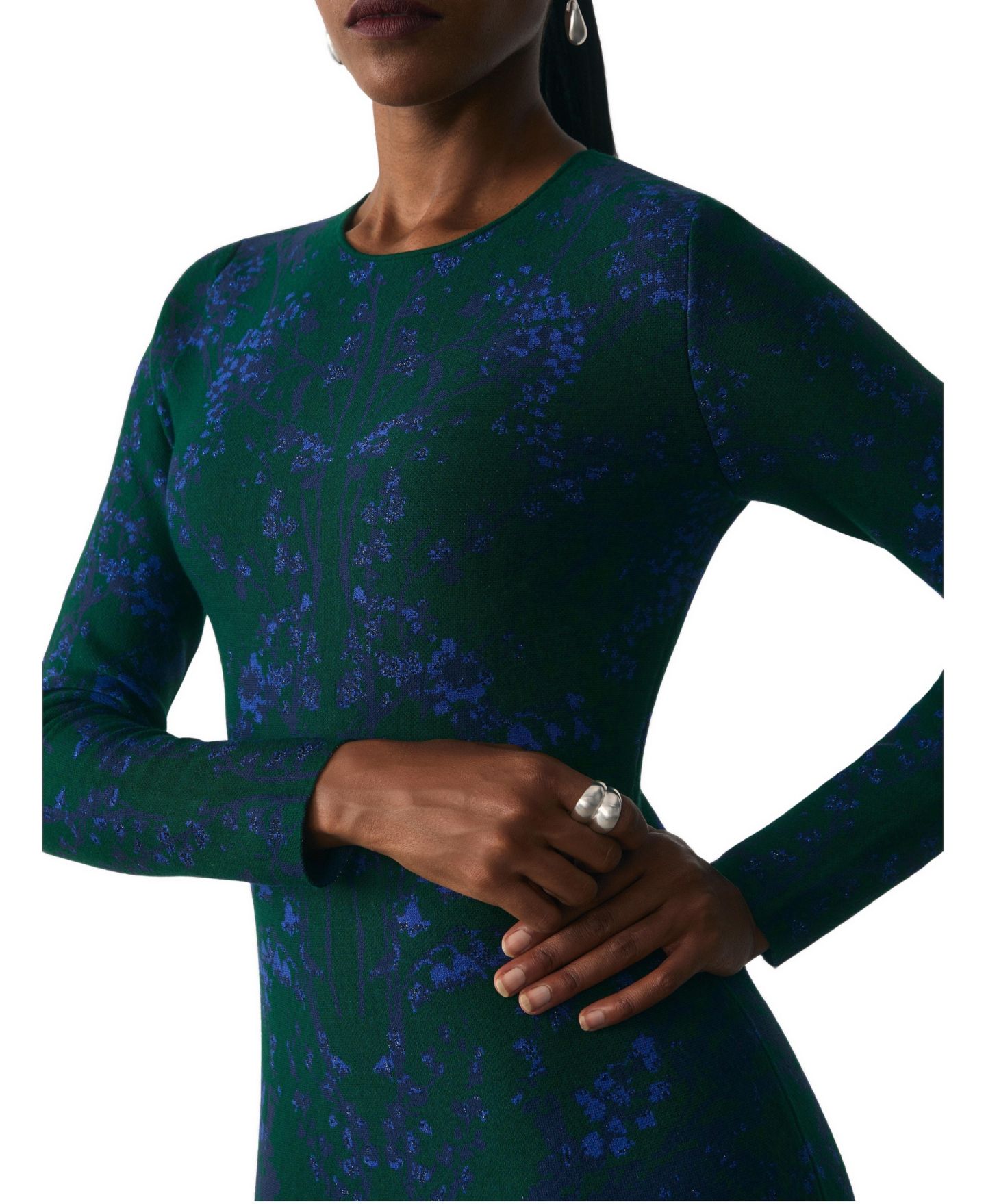 Женское платье The Fold Varenna Long-Sleeve Floral Midi, цвет: Зелёный — фото 3