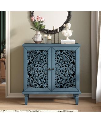 Vintage Carved Accent Cabinet, 2 Door Storage Sideboard with Adjustable Shelf for Entryway