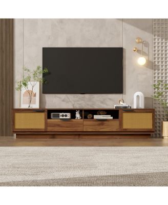 78" Rattan TV Stand for TVs up to 85" with Drawers