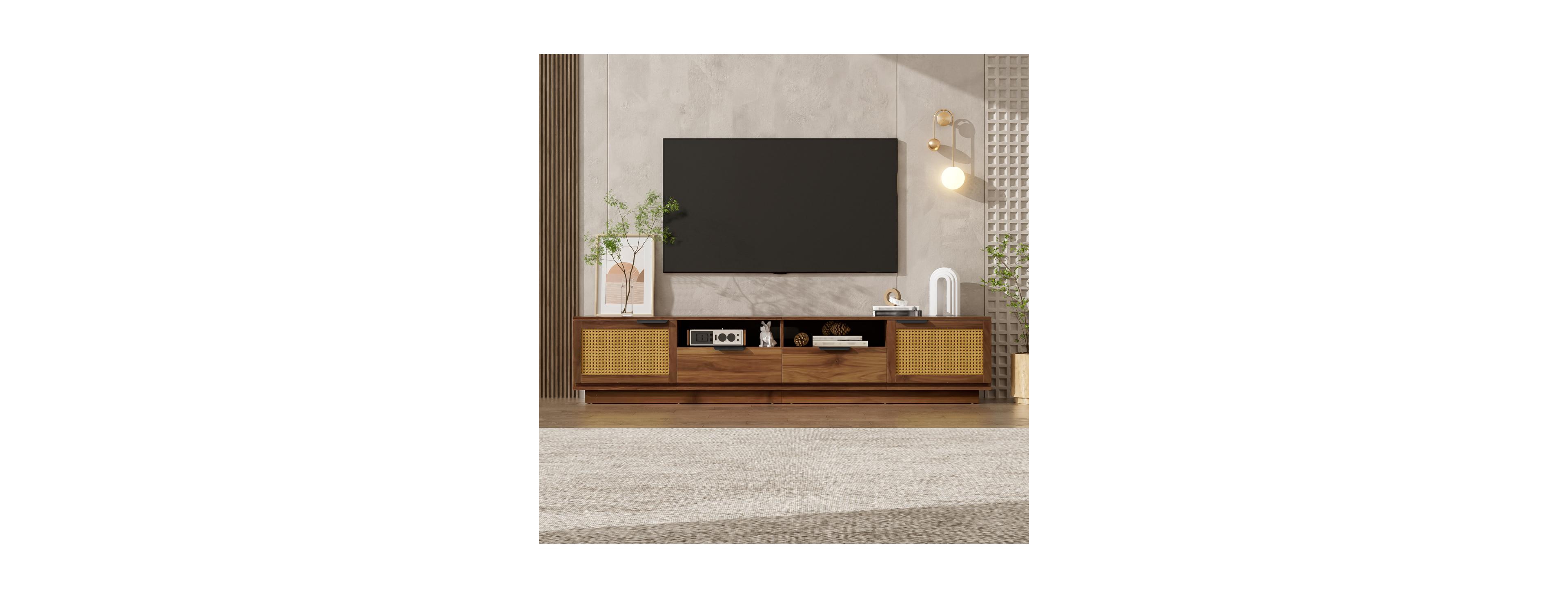 Streamdale Furniture 78" Rattan Tv Stand for TVs up to 85" with Drawers
