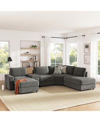 118" Oversized U-Shaped 6-Seat Modular Sectional Sofa with Storage and USB