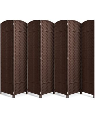 Extra Wide Double Hinged 7-Panels Partition Room Dividers - Mesh Hand-Woven Design Folding Privacy Screens, Wall Divider for Room Separation