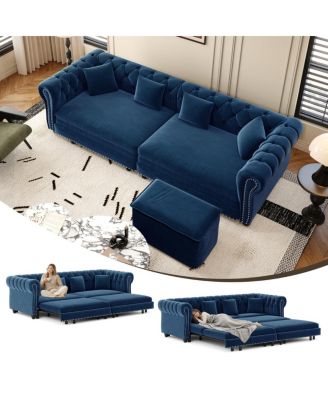 Chesterfield Pull-Out Sofa Bed with Ottoman
