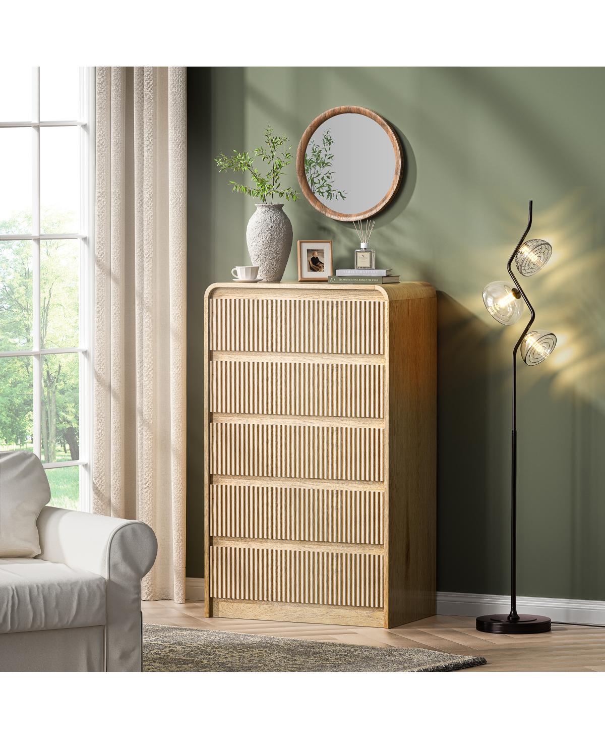 Streamdale Furniture Modern Fluted 5-Drawer Wood Dresser and Mid-Century End Table