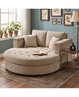 Curved Upholstered Chaise Lounge Sofa Bed with Pillows