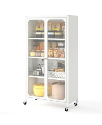 4-Tier Metal Bookcase with Adjustable Shelves and Lockable Wheels
