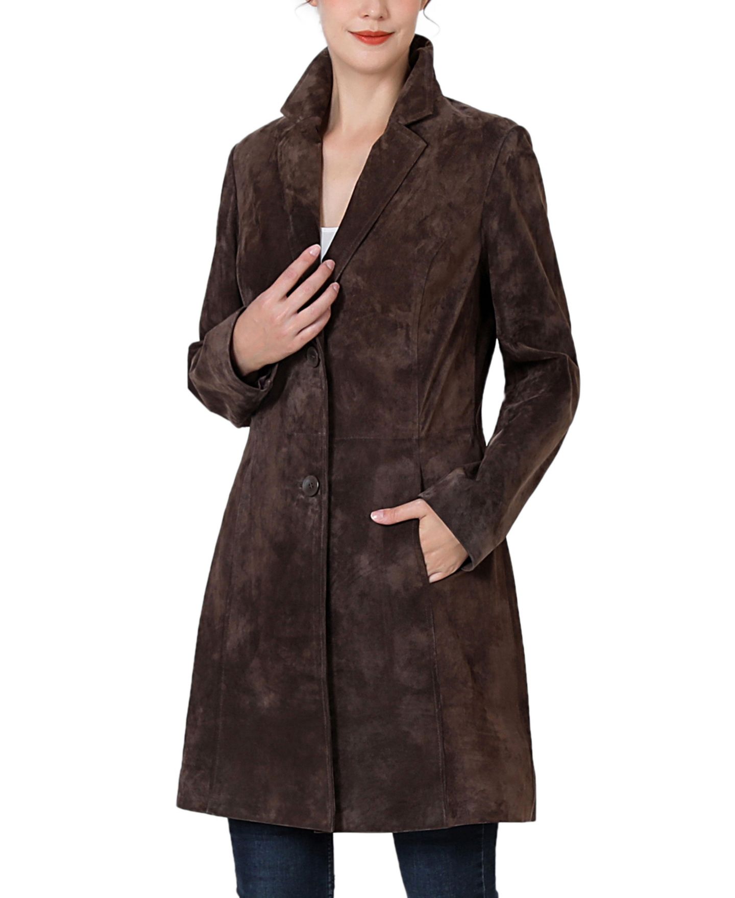 Женское пальто BGSD Mary Suede Leather Notch Lapel Button-Front, цвет: Коричневый — фото 4