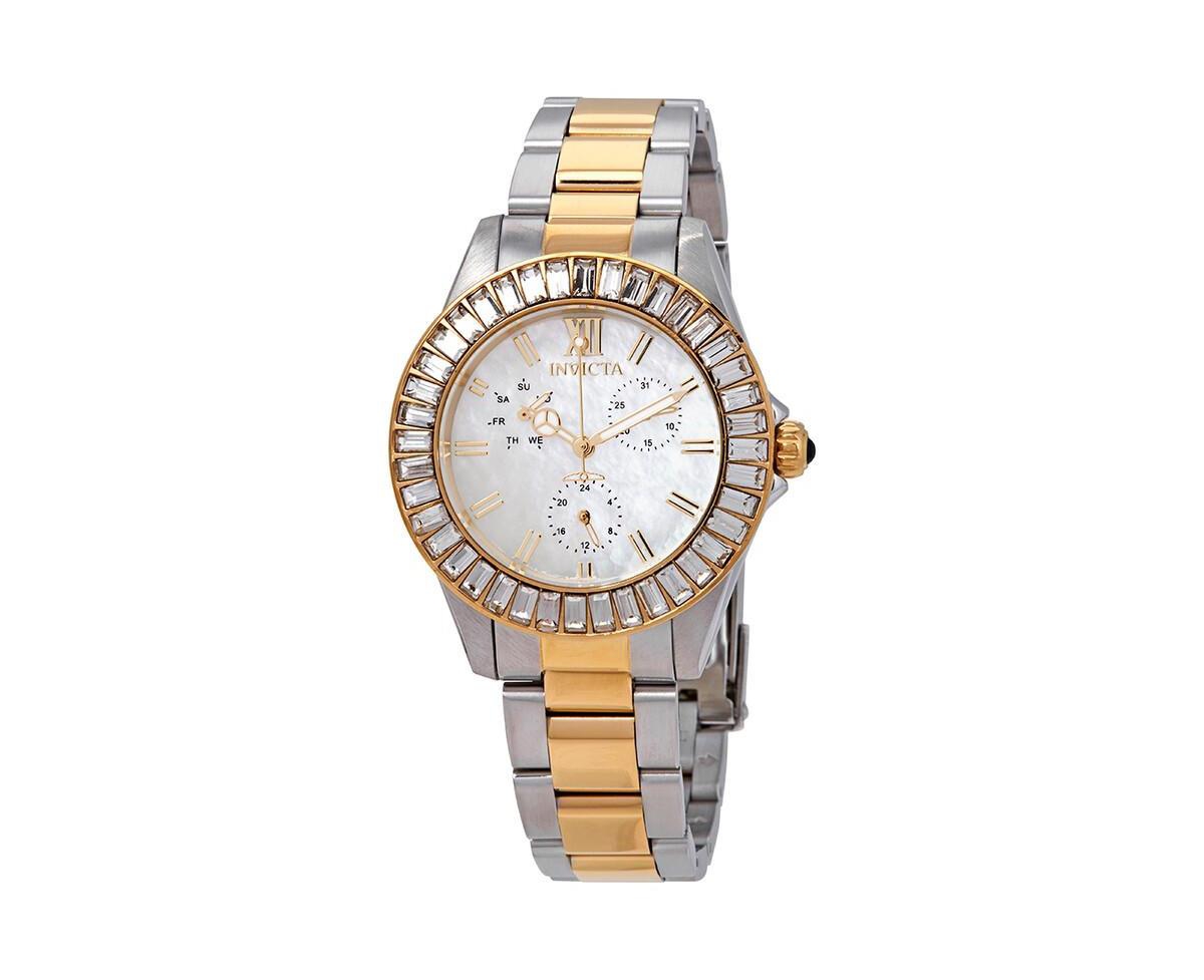 Invicta Women's Angel Quartz 3 Hand Mother of Pearl Stainless Steel Watch, 38mm - Stainless steel