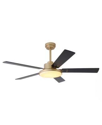 Brass Wooden 5-Blade Modern Smart Ceiling Fan with Light and Remote, APP Control