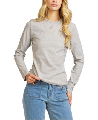 Women's Embroidered Ribbed-Knit Long-Sleeve T-Shirt