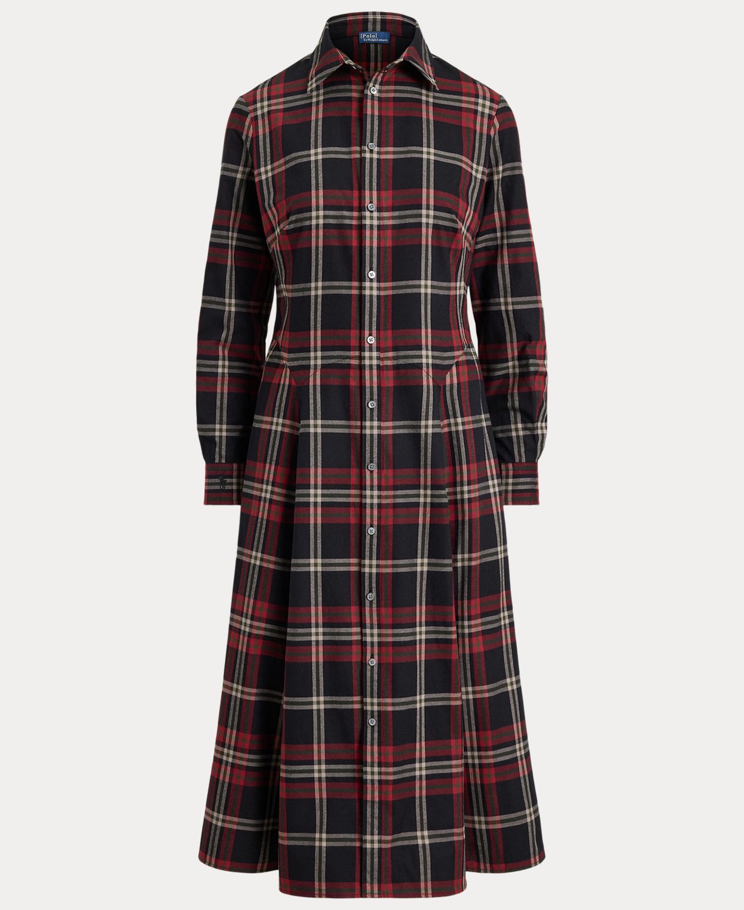 Women's Plaid Long-Sleeve Midi Shirt Dress