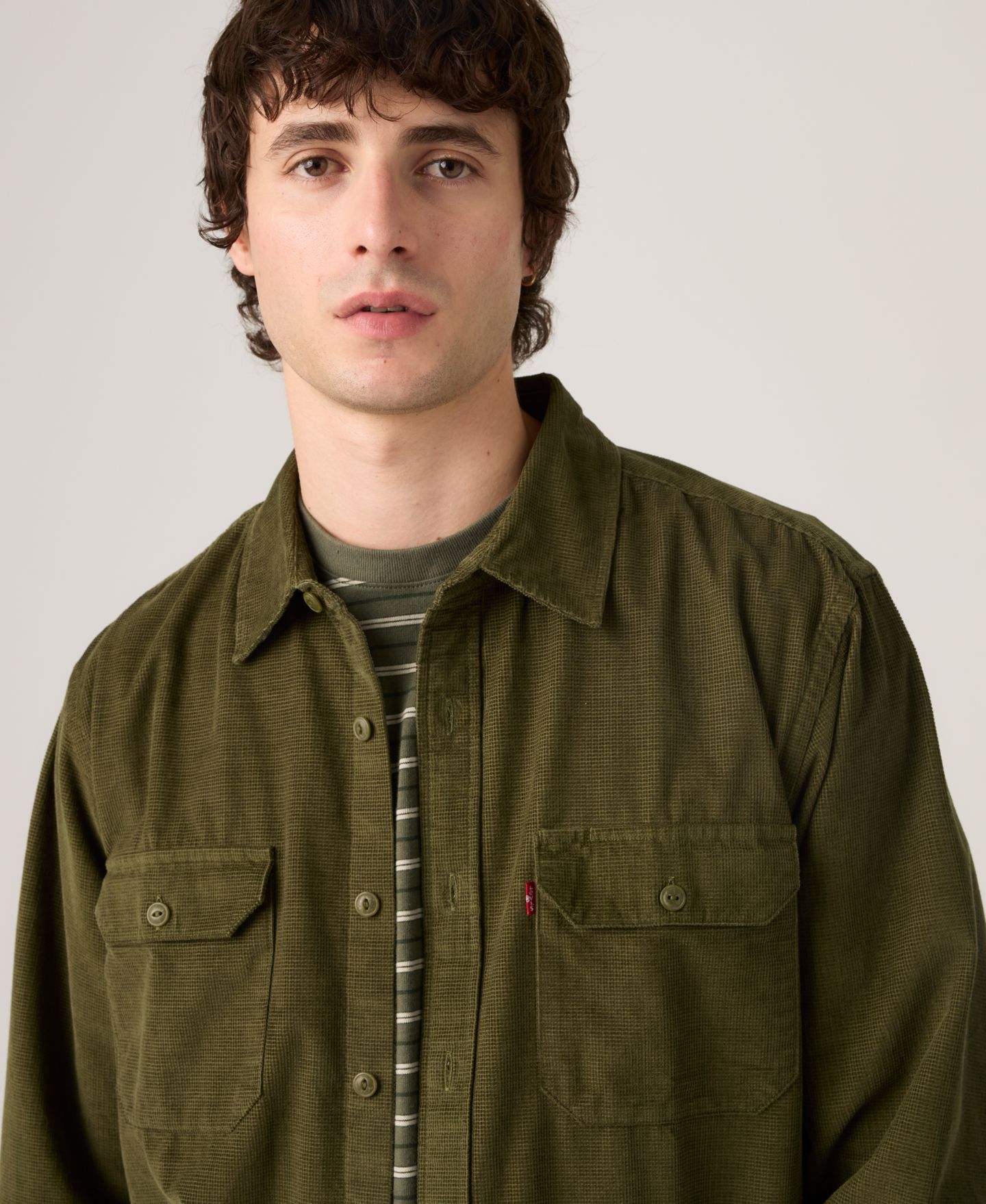 Мужская рубашка Levi's Jackson Worker Corduroy Long-Sleeve Regular-Fit Overshirt, цвет: Оливковый ночной — фото 3