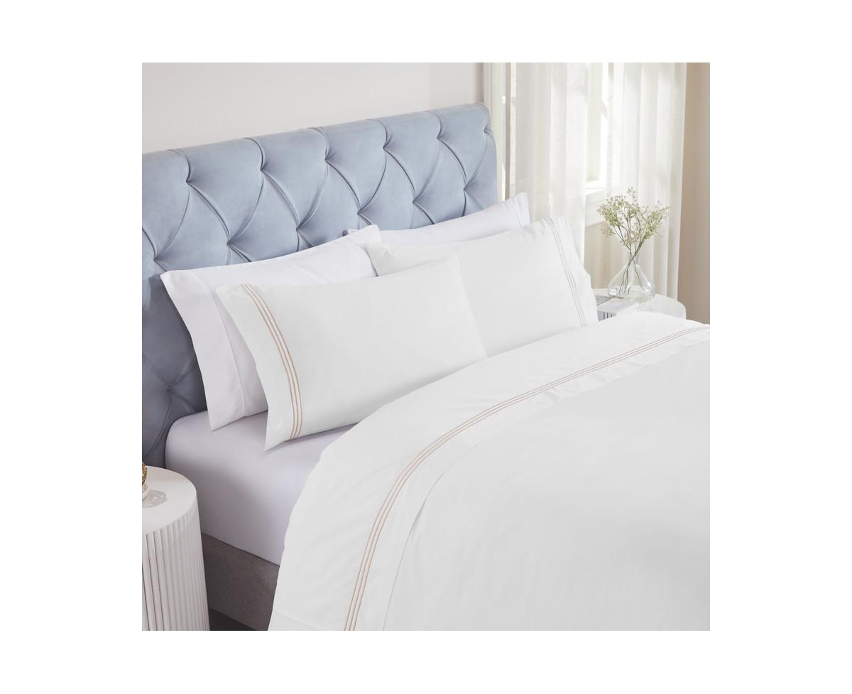 Superior Brandon Cotton Three-Line Embroidered Deep Pocket Bed Sheet Set, Full