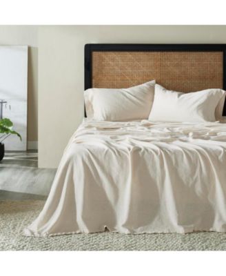 Cotton Linen Blend Deep Pocket  Bed Sheet Set, King