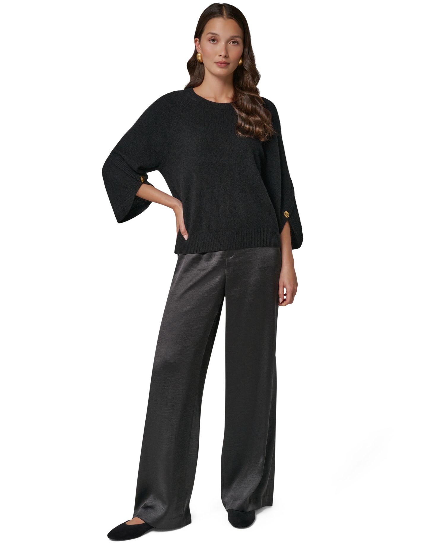Women's Cashmere 3/4-Sleeve Tulip Crewneck Sweater