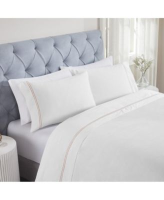 Fieldstone Cotton Two-Line Embroidered Deep Pocket Bed Sheet Set, Full