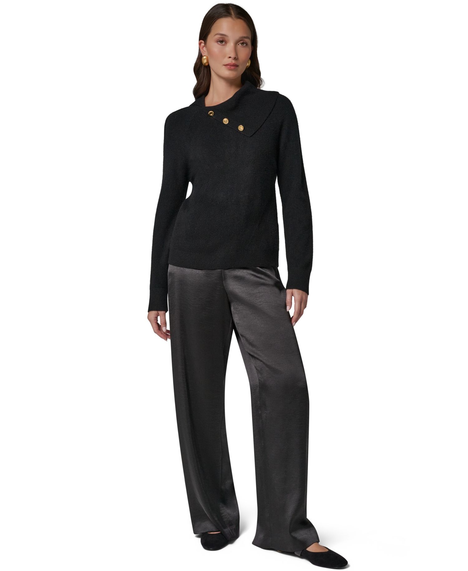 Women's Split Collar with Buttons Cashmere Pullover Sweater