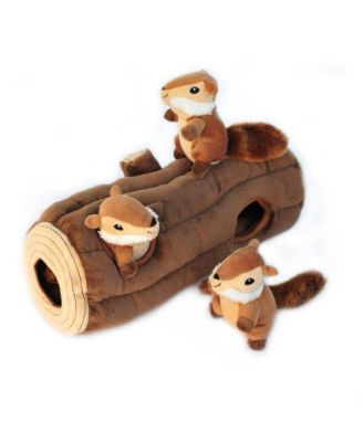 Interactive Chipmunk Log Burrow Dog Toy Squeaky Hide And Seek Boredom Buster