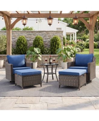 Horiz 5-Piece Patio Furniture Set with 6" Thick Cushions, All-Weather Wicker Swivel Rocking Chairs and Ottomans