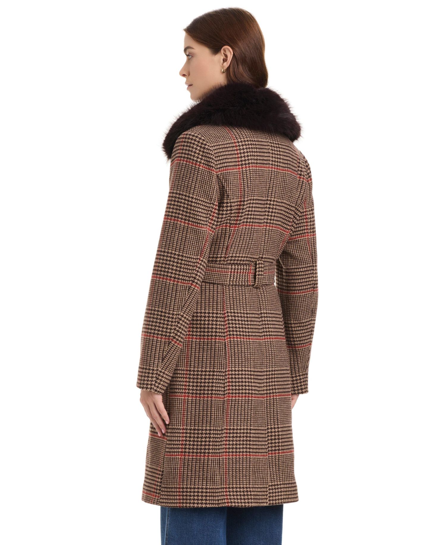 Women's Belted Coat W/ Detachable Fur Collar