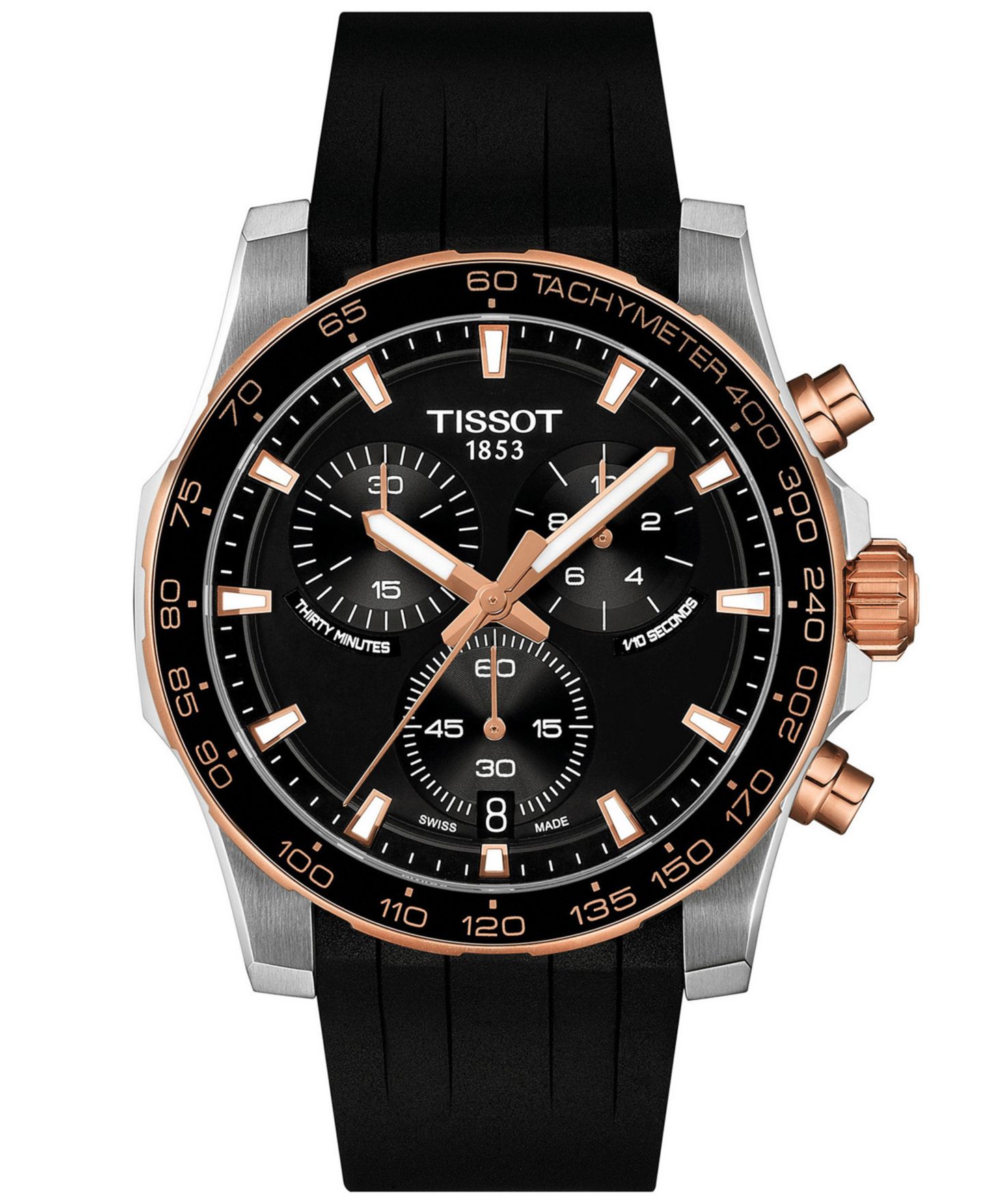 Мужские хронограф-часы Tissot Supersport Quartz с чёрным каучуковым ремешком, 42 мм — фото 1